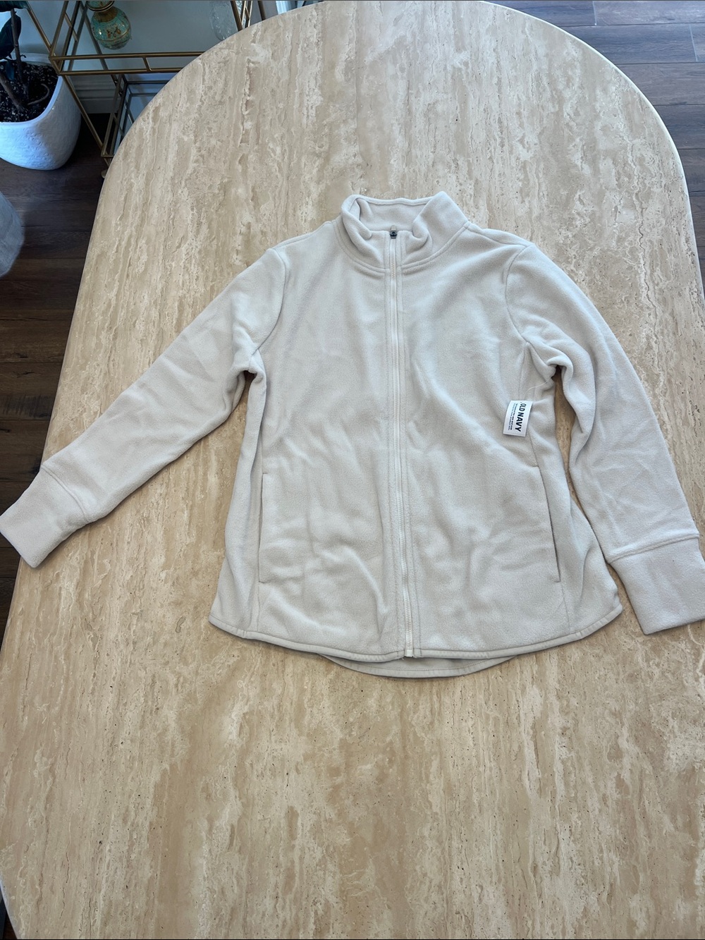 Old Navy Petite Cream Full-Zip Teddy Fleece Jacket